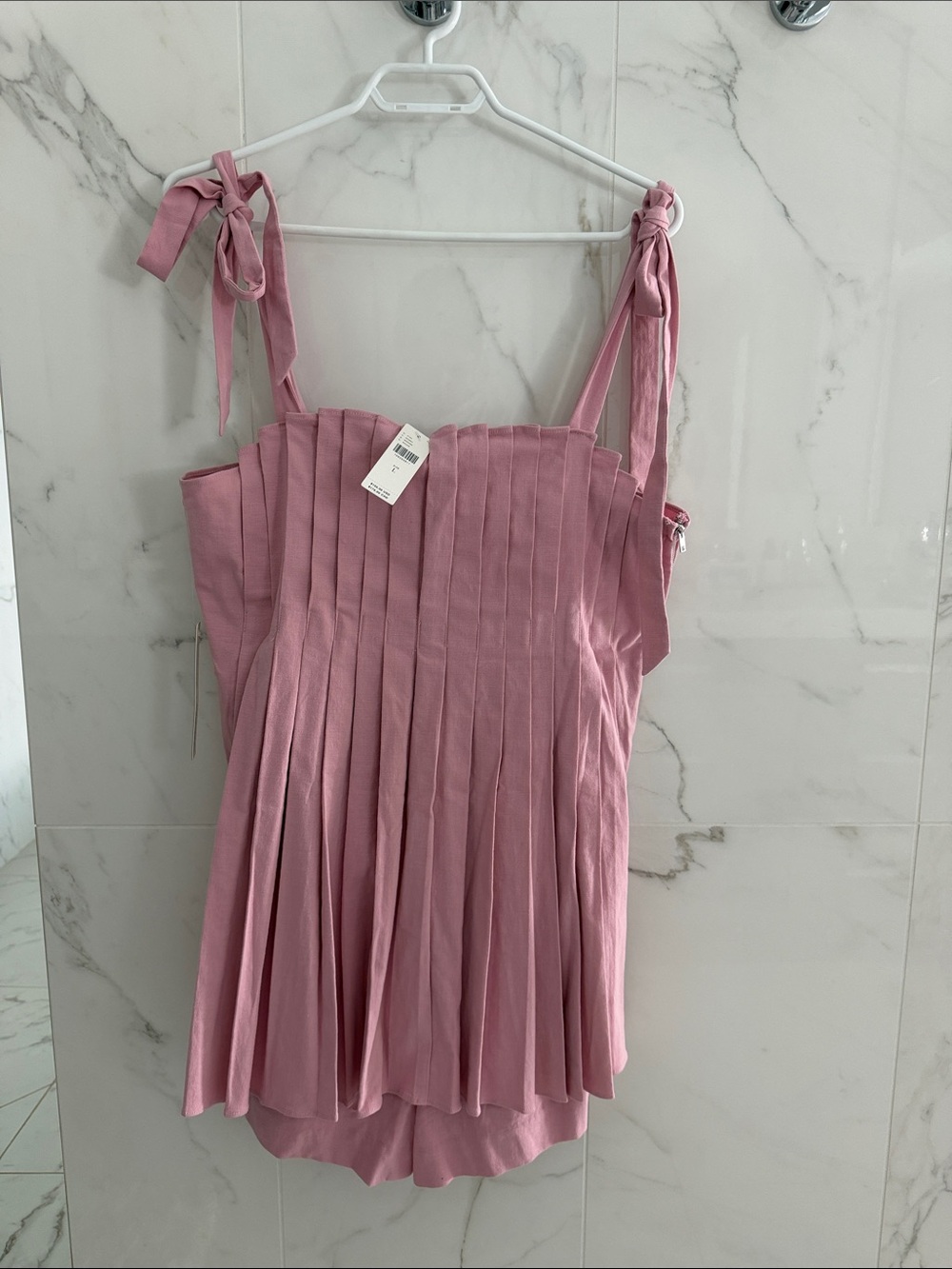 Pleated Tie-Shoulder Pink Women's Jumper